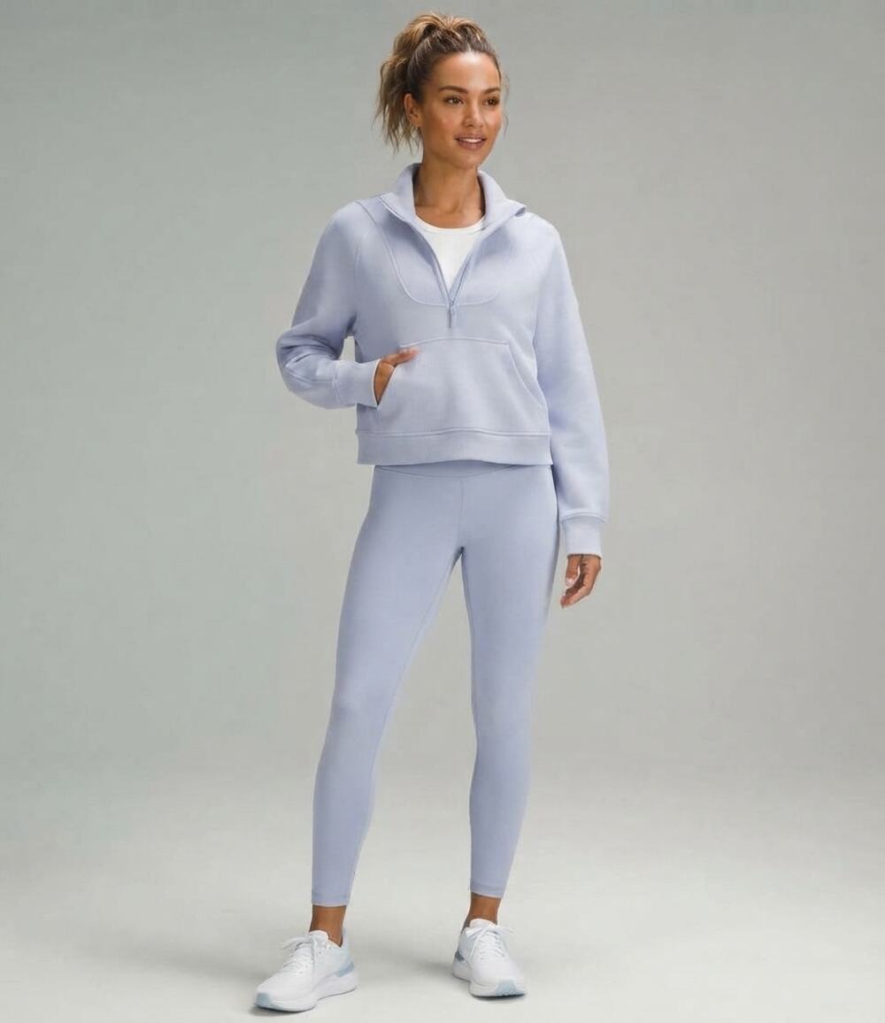 Lululemon Brushed Softstreme Ribbed Half-Zip Cropped Pullover Sweatshirt Blue 6